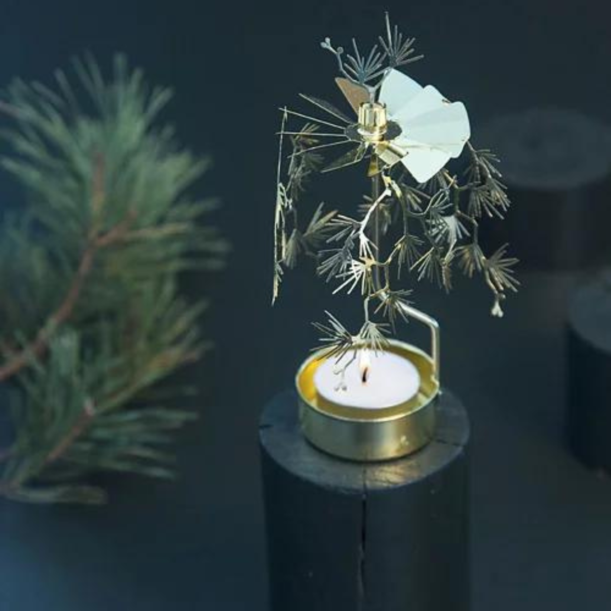 gold carousel candle holder pine