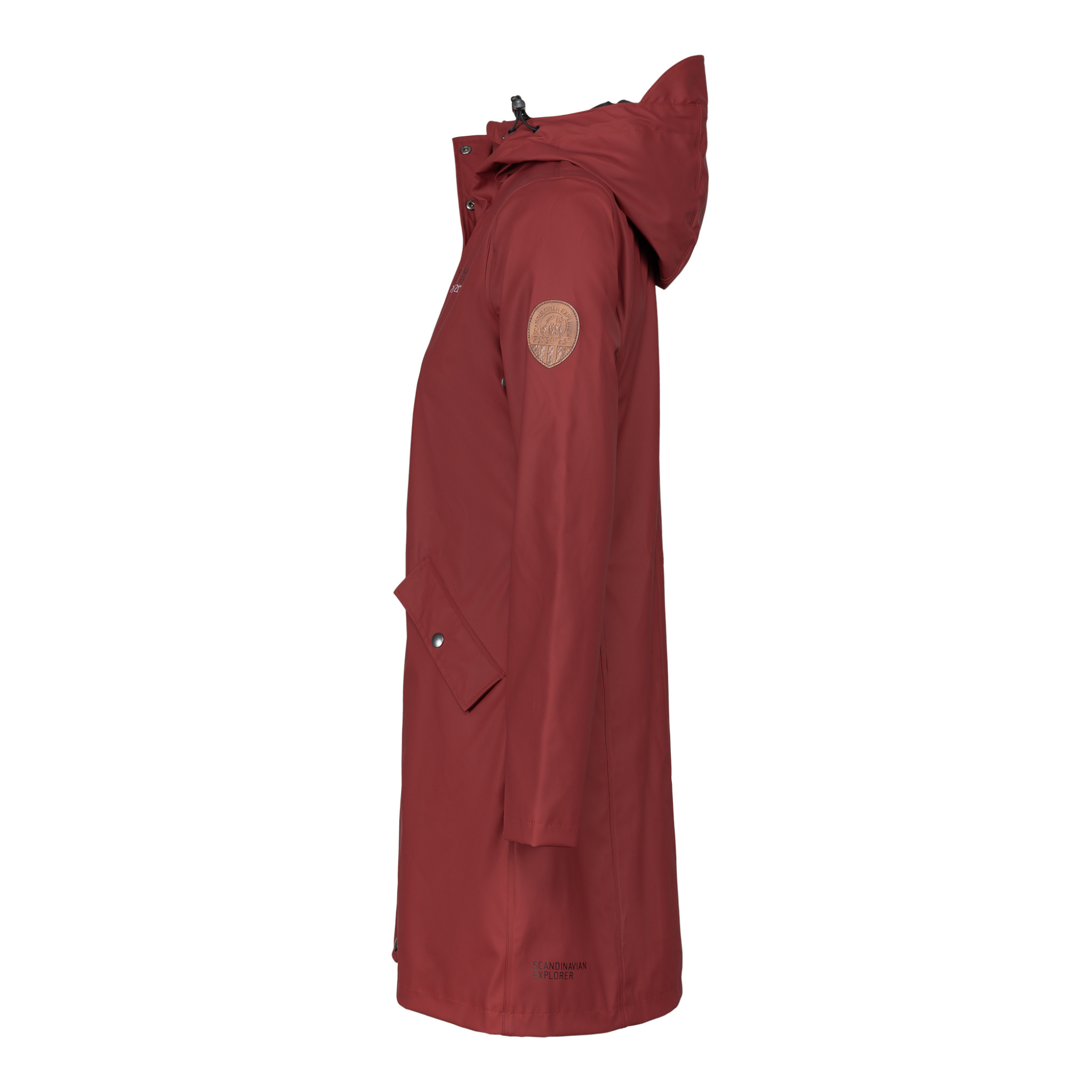 womens scandinavian raincoat wine red side