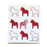 Amazing Swedish Dishcloth - Red Dala Horses