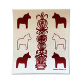 Amazing Swedish Dishcloth - Red Kurbits Dala Horses