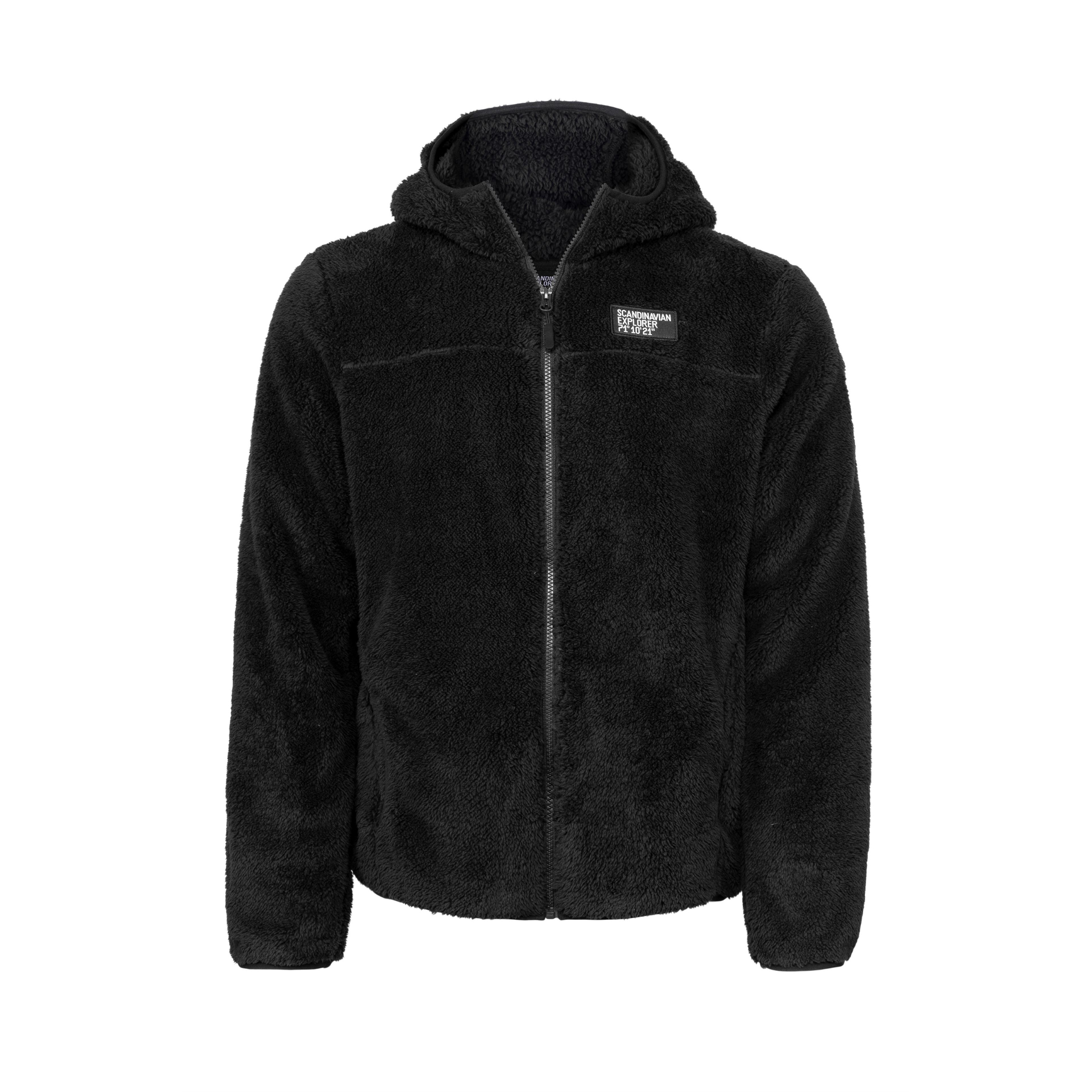 Hooded Teddy Fleece Jacket Black Medium