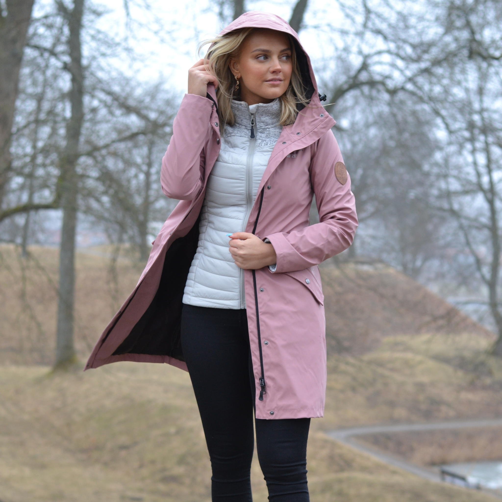 womens scandinavian raincoat dusty pink