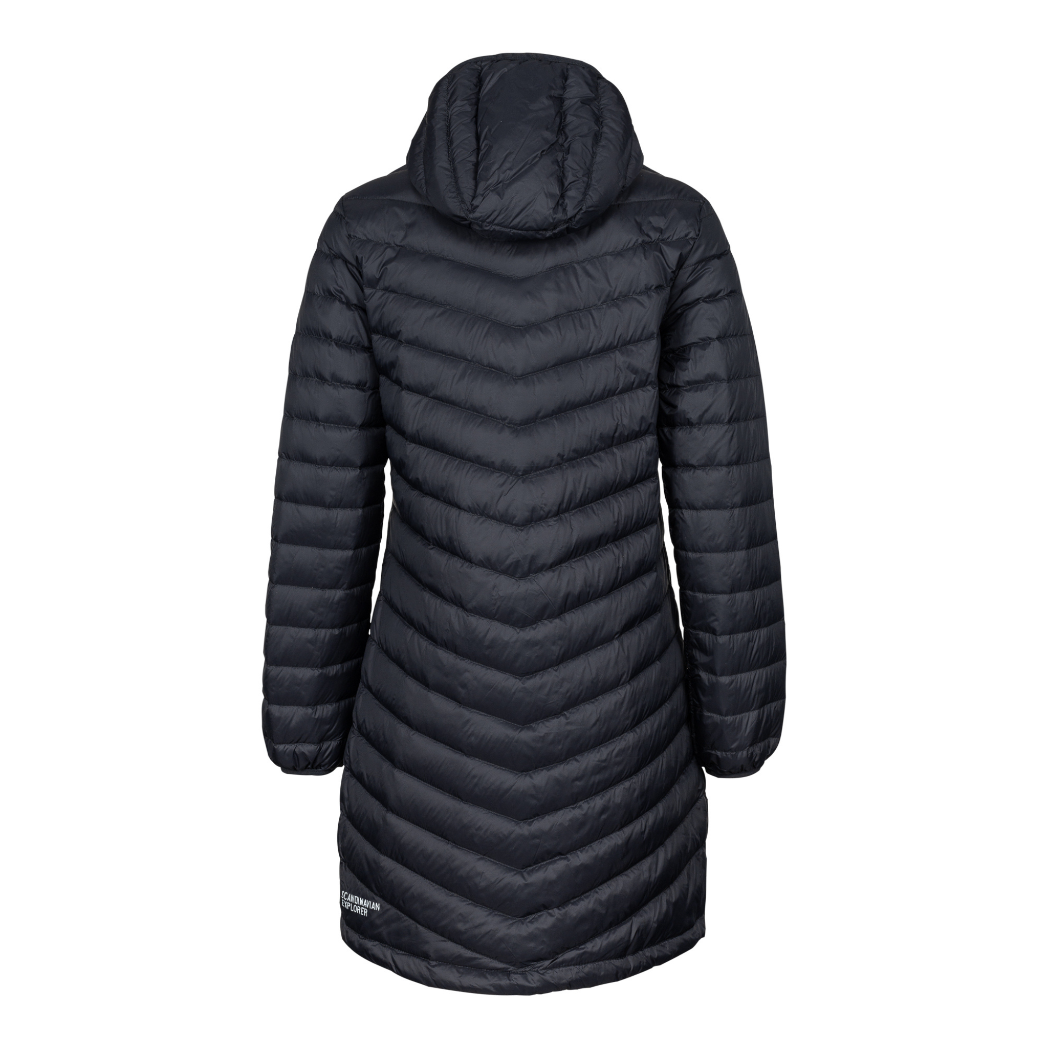 woman ultra light down coat black back