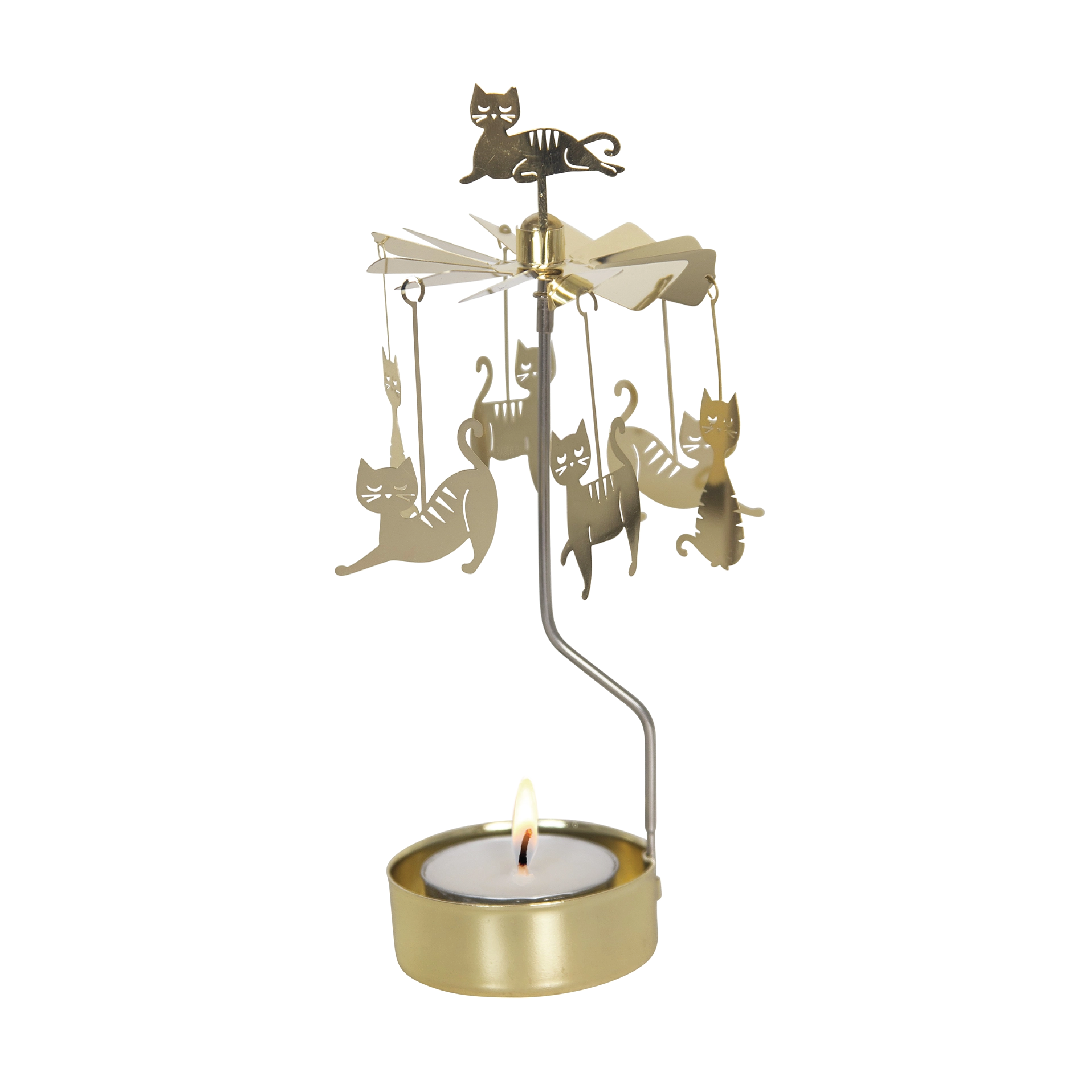 rotating candle holder cat family gold