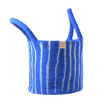 Wool Basket with Handles - Electric Blue Stripes