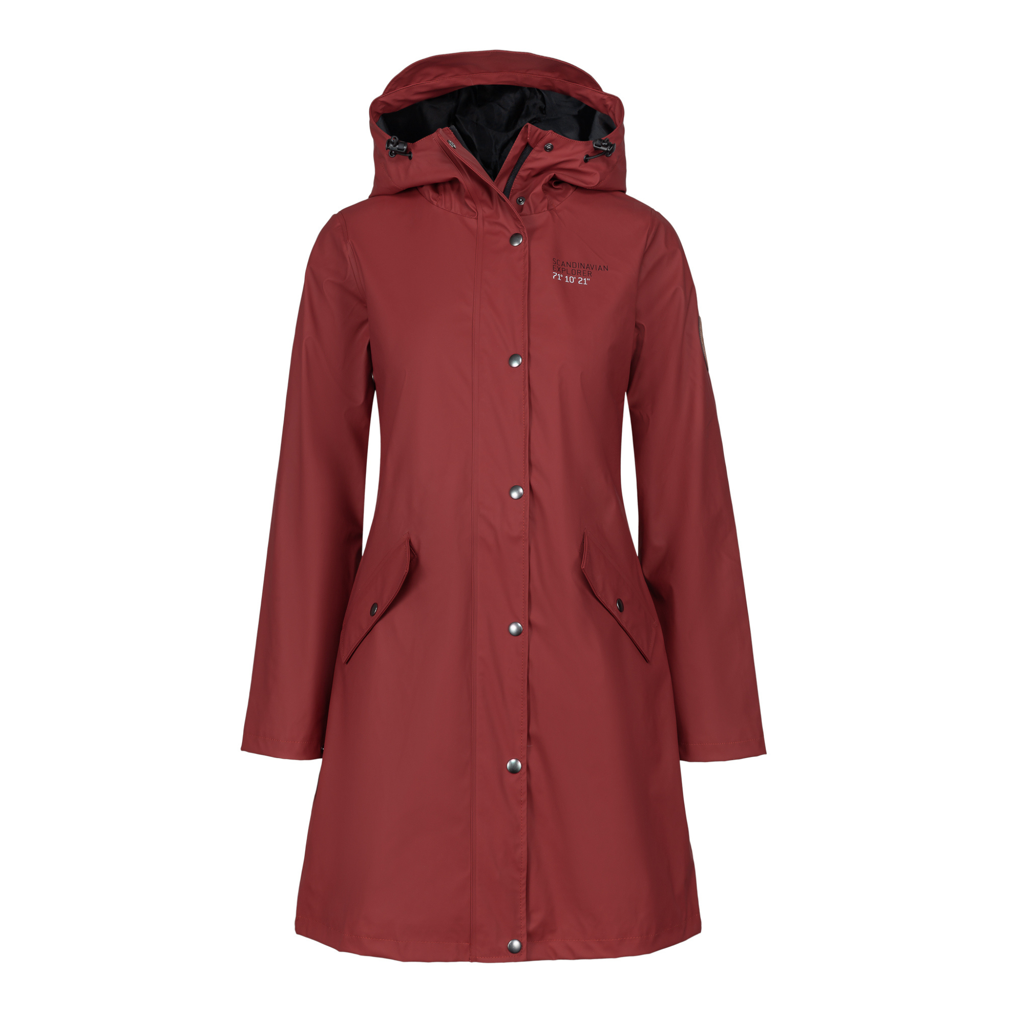 womens scandinavian raincoat burgundy