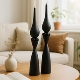 Black Wooden Candle Holder -  9"
