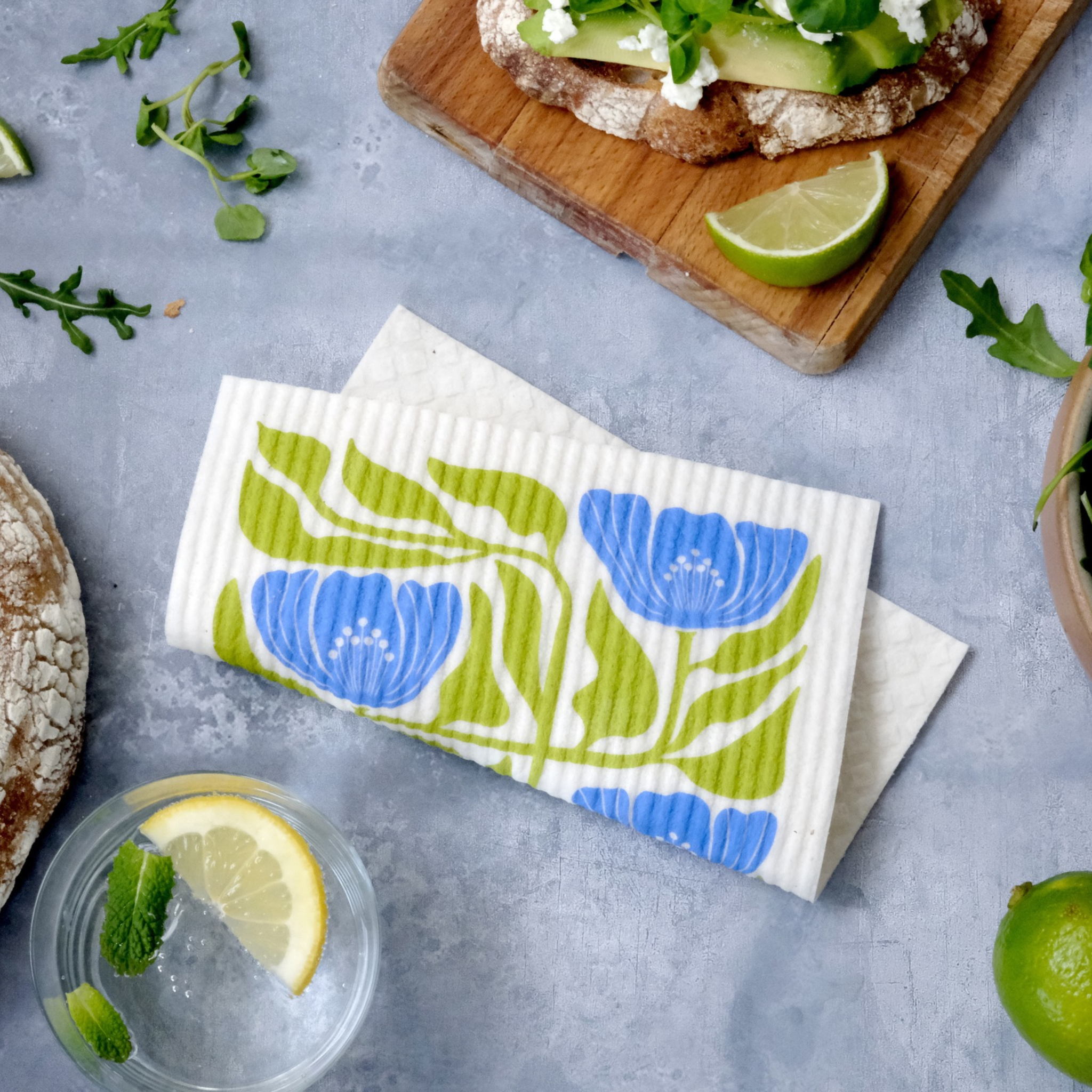 Amazing Swedish Dishcloth - Electric Blue Flower