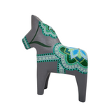 Handmade Swedish Dala Horse - Grey & Green Floral