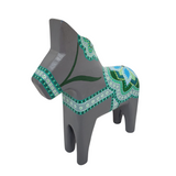 Handmade Swedish Dala Horse - Grey & Green Floral