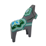 Handmade Swedish Dala Horse - Grey & Green Floral