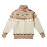 Icelandic Knit Pattern Turtleneck Sweater - Ivory Camel