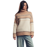 Icelandic Knit Pattern Turtleneck Sweater - Ivory Camel