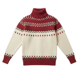 Icelandic Knit Pattern Turtleneck Sweater - Ivory Red