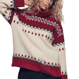 Icelandic Knit Pattern Turtleneck Sweater - Ivory Red