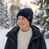 Leather Tab Knit Beanie - Navy