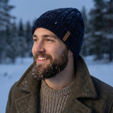 Leather Tab Knit Beanie - Navy