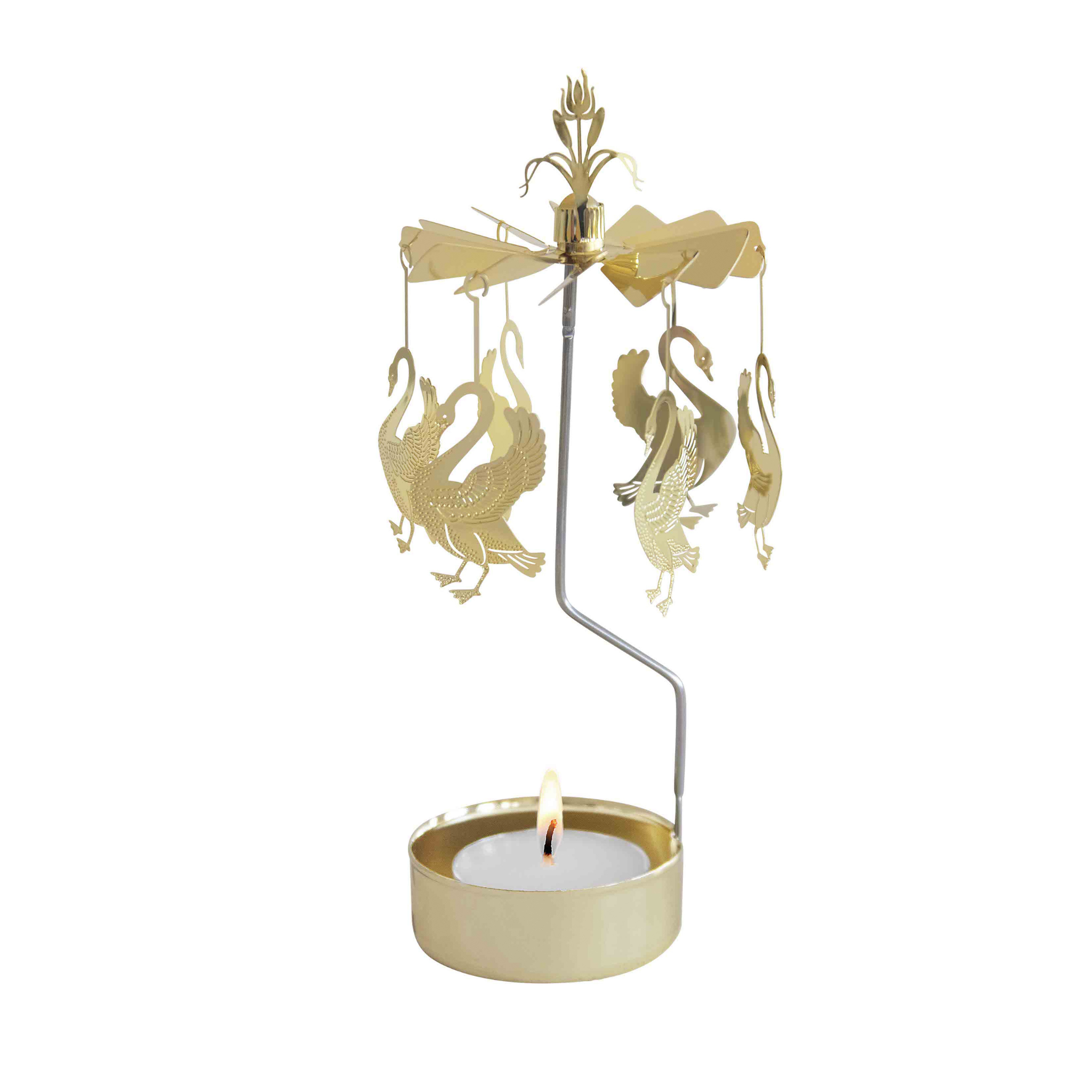Decorative candle holder with swan design on a white background