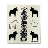 Amazing Swedish Dishcloth - Black Kurbits Dala Horses
