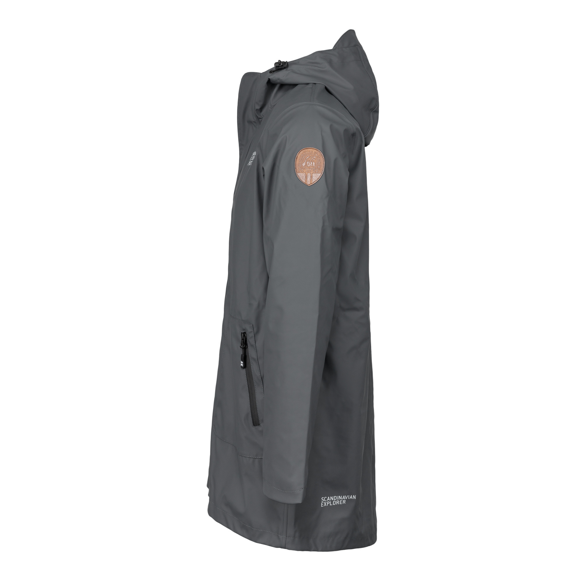 unisex scandinavian raincoat dark grey side