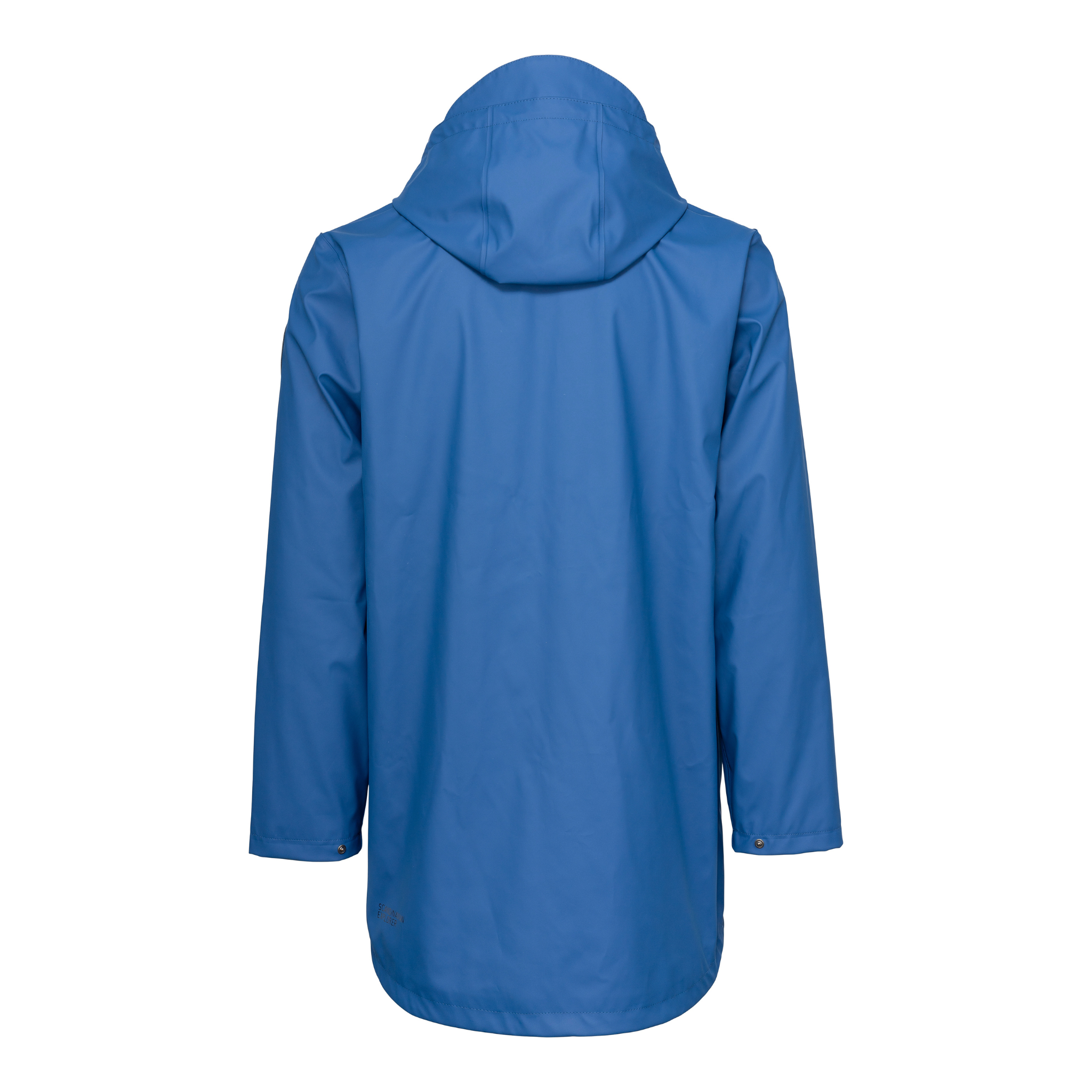 mens scandinavian raincoat royal blue back