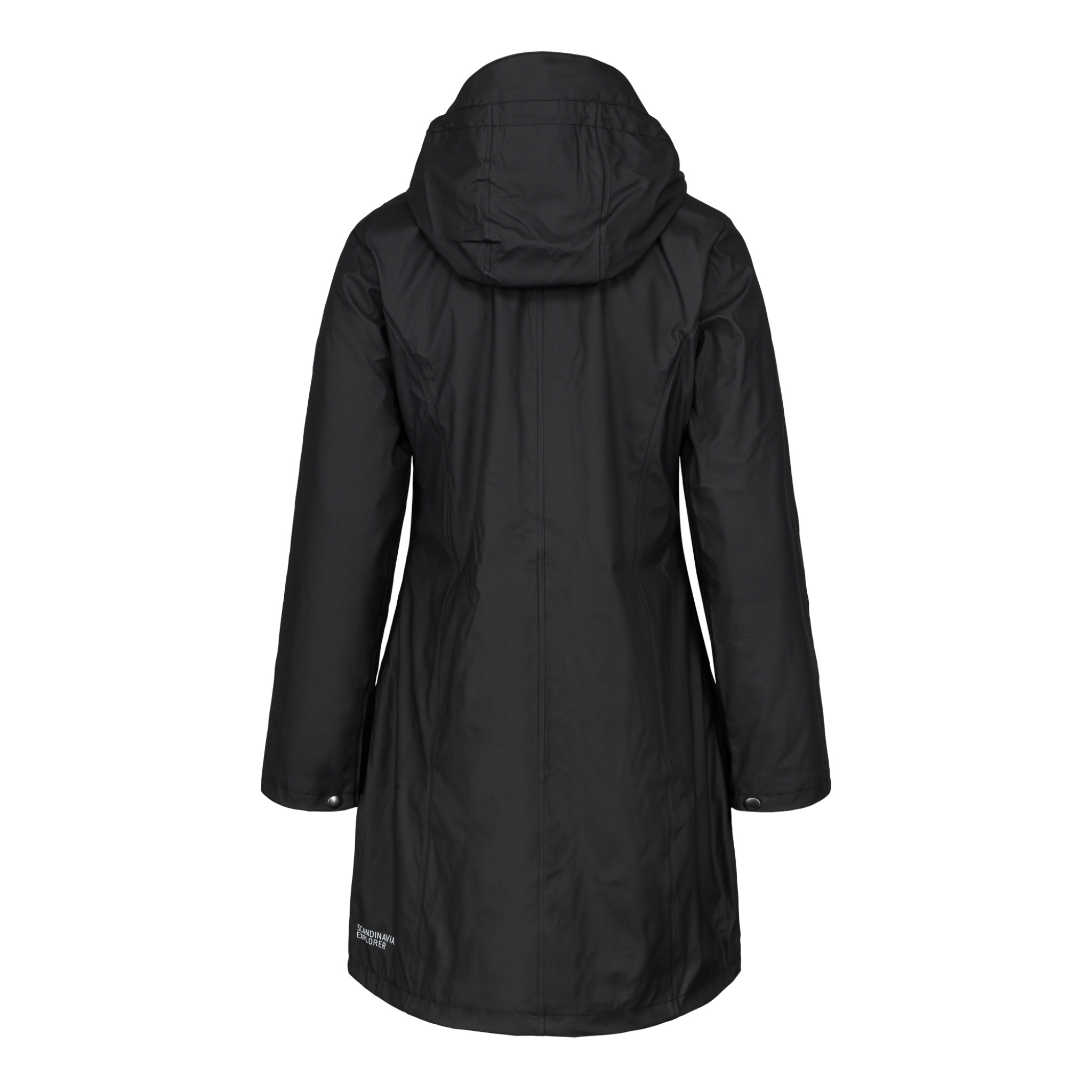 womens scandinavian raincoat black back