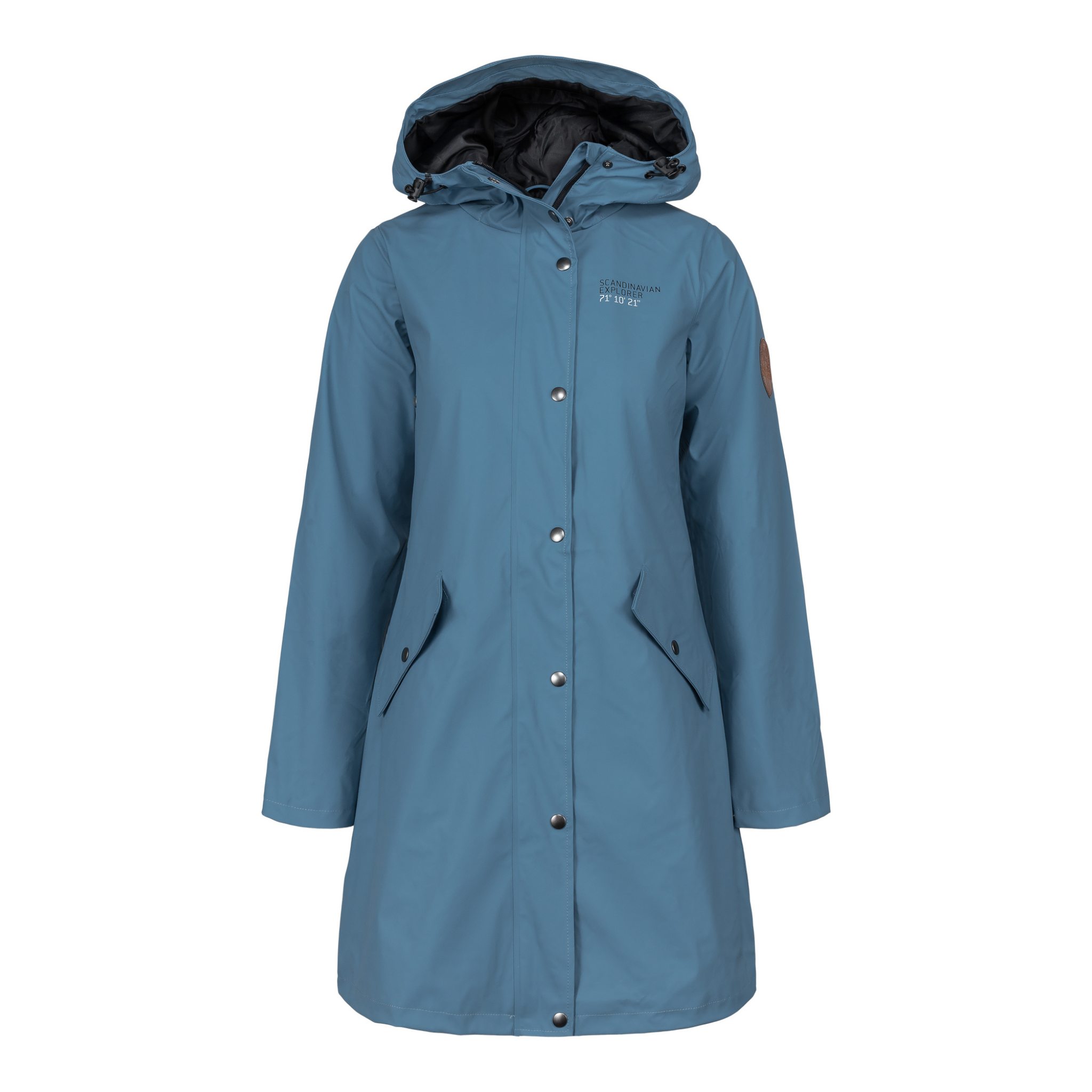 womens scandinavian raincoat blue