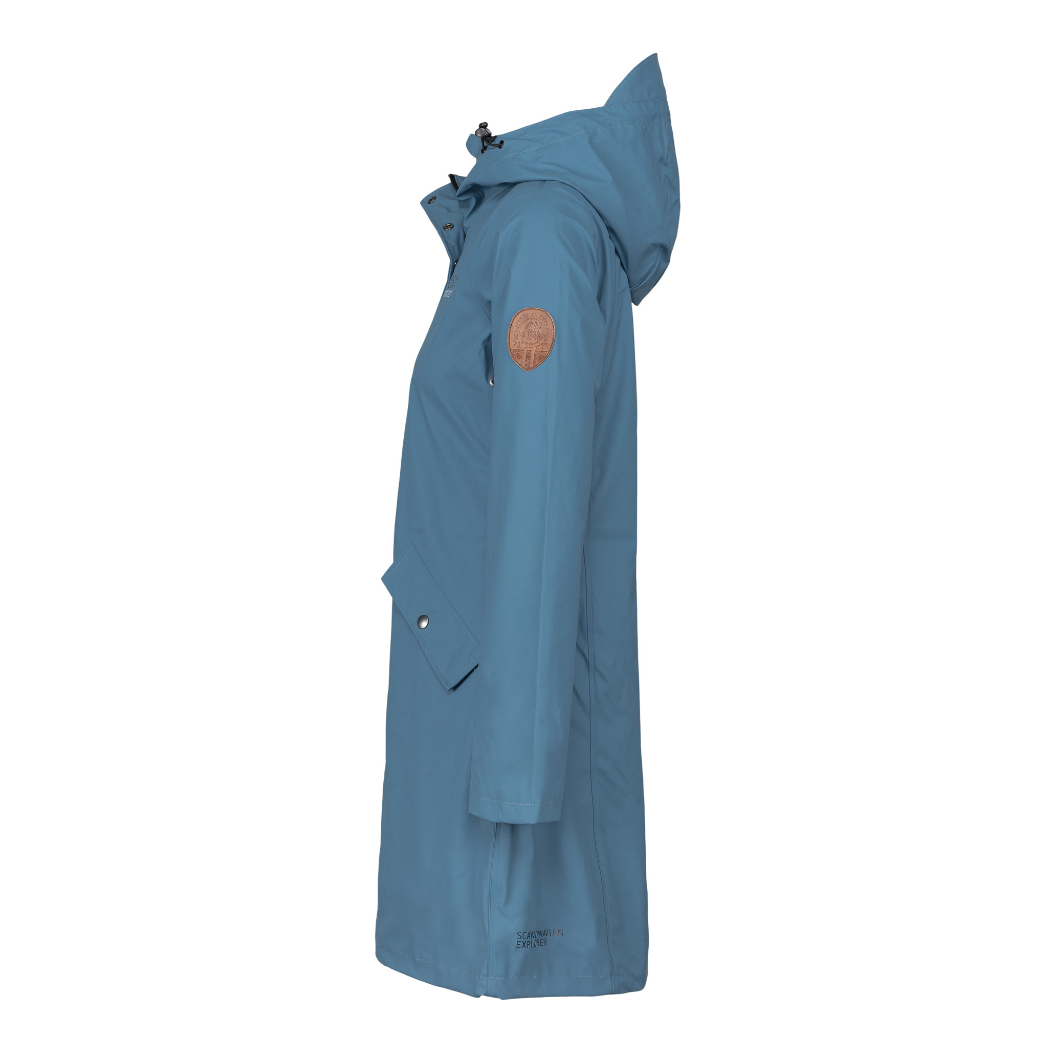 womens scandinavian raincoat blue side