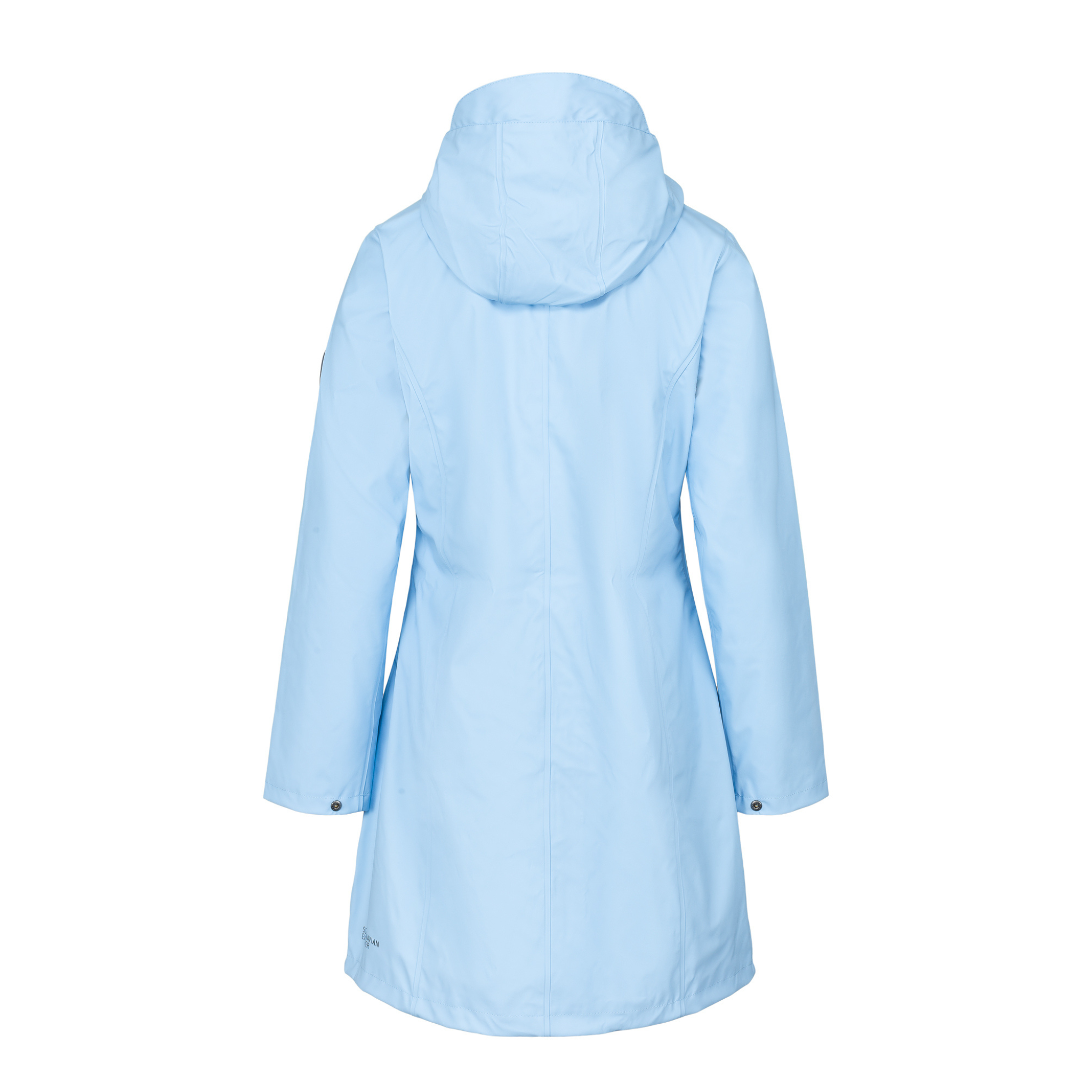 womens scandinavian raincoat sky blue back