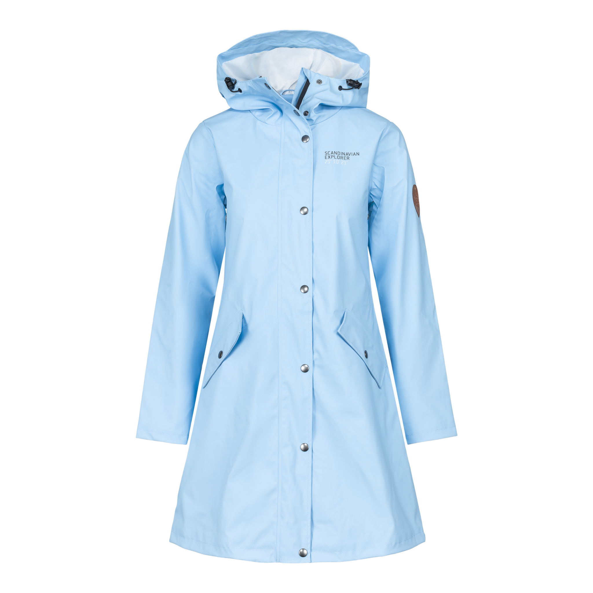 womens scandinavian raincoat light blue