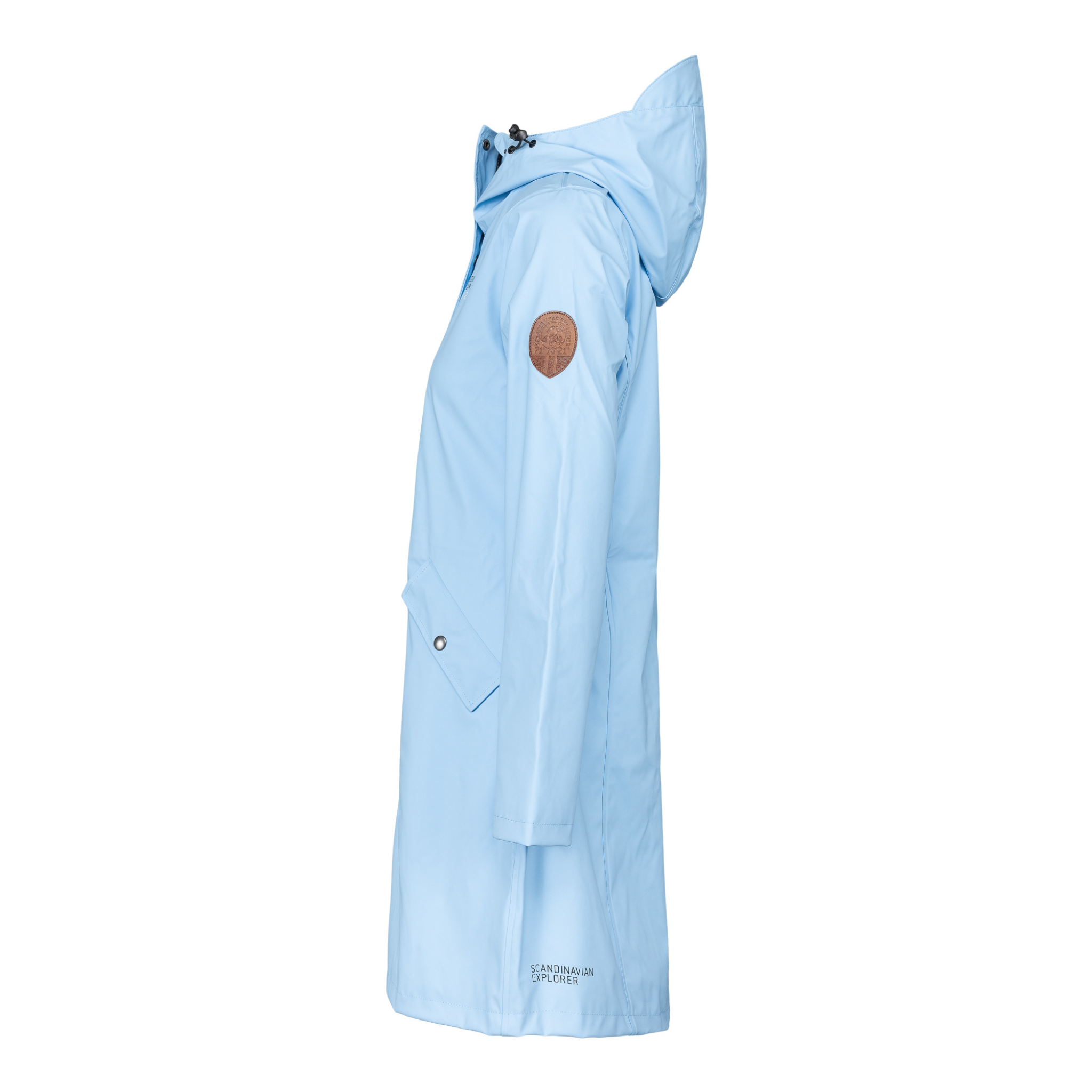 womens scandinavian raincoat light blue side