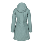 womens scandinavian raincoat light green back