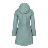womens scandinavian raincoat light green back