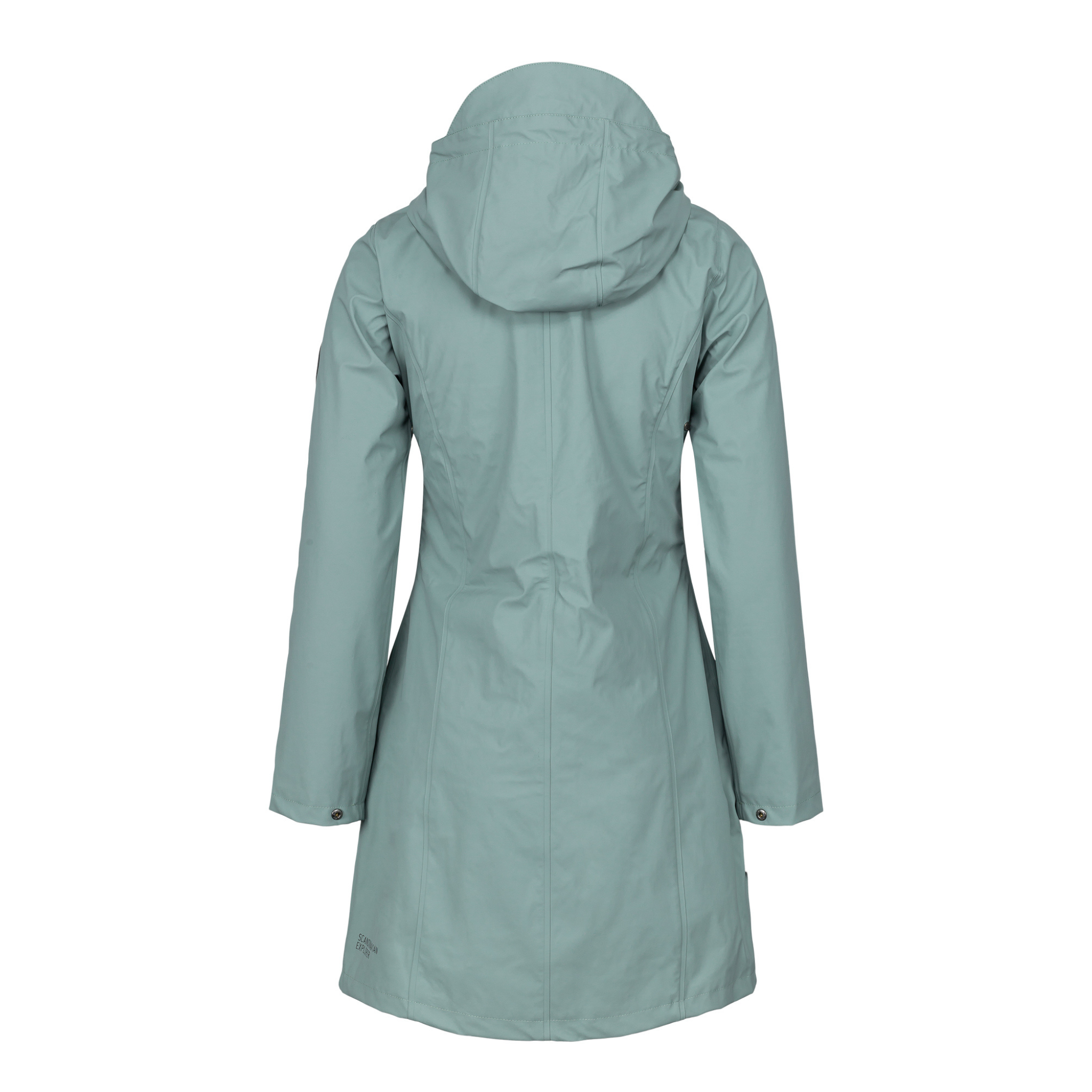 womens scandinavian raincoat light green back