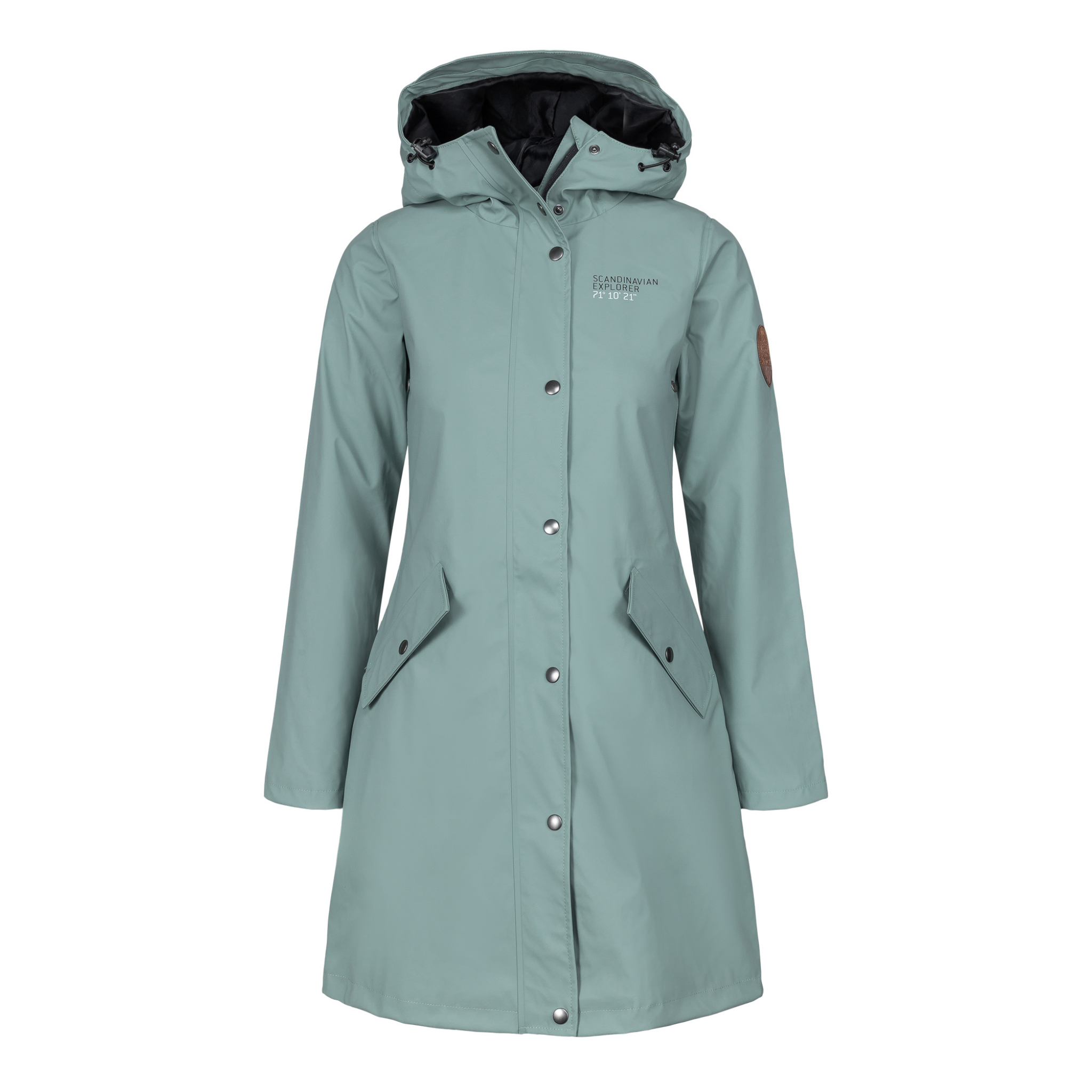 womens scandinavian raincoat light green