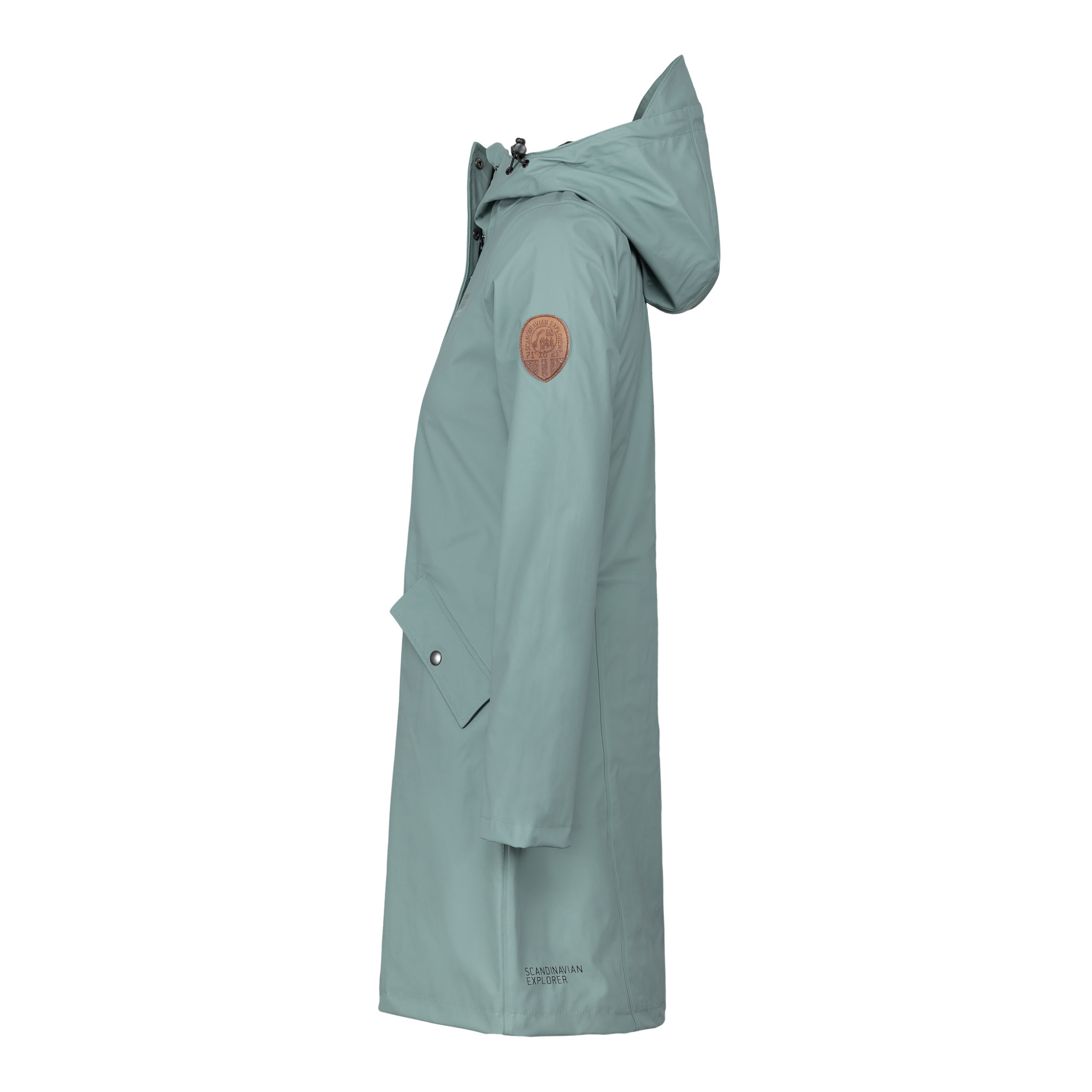 womens scandinavian raincoat light green side