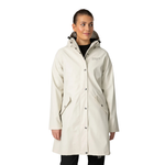 Woman wearing a white coat on a white background