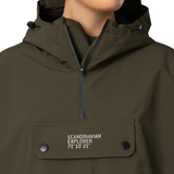 Green jacket with 'Scandinavian Explorer' branding on a white background