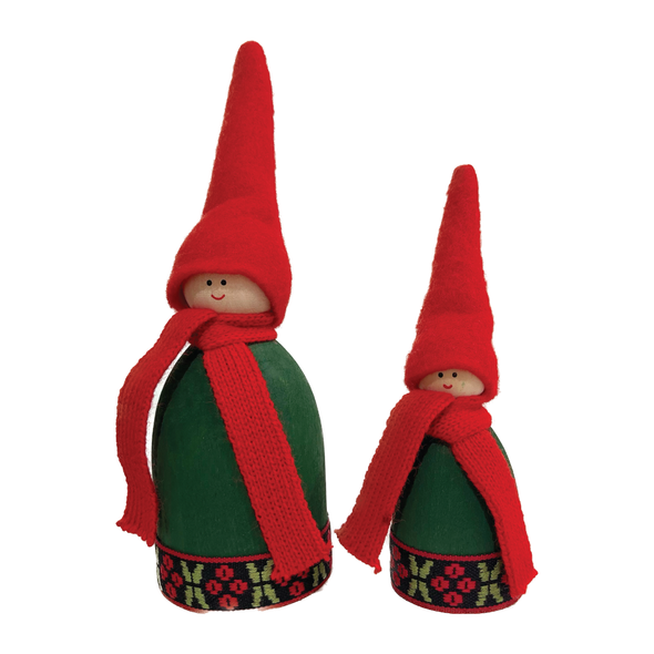 Green Tomte with Decorative Ribbon and Red Scarf