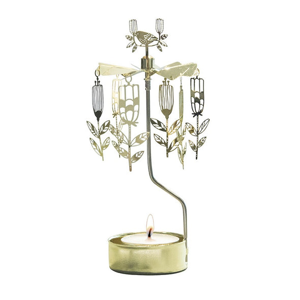 Flowers - Gold - Rotating Carousel Candle Holder