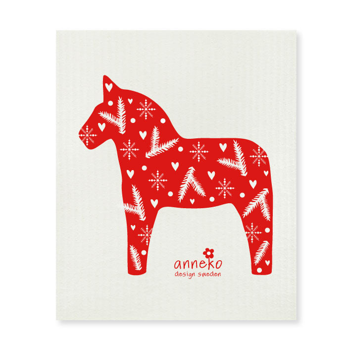 amazing swedish dishcloth dala horse red snowflakes by anneko