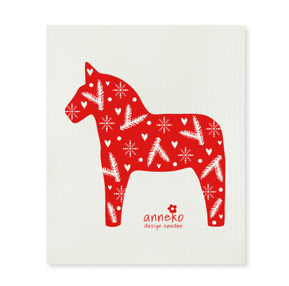 Dala Horse Red With Snowflakes - The Amazing Swedish Dish Cloth