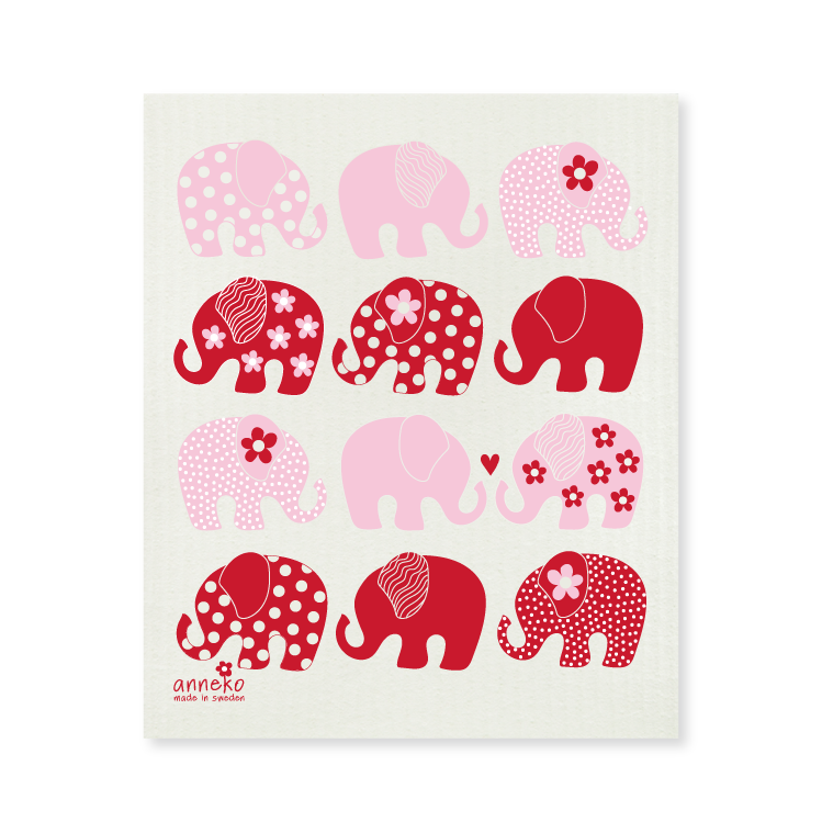 amazing swedish dishcloth pink red elephants by anneko
