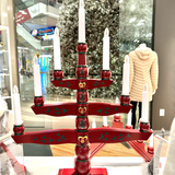 Traditional Deep Red Painted Swedish Tree Candelabra, 7 Bulb - 21-1/4" Tall
