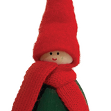 Green Tomte with Decorative Ribbon and Red Scarf