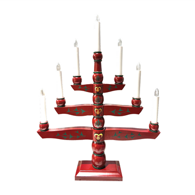 Traditional Deep Red Painted Swedish Tree Candelabra, 7 Bulb - 21-1/4" Tall