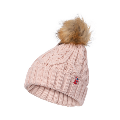 Knit Stocking Hat with Faux Fur Pom Unisex - Rose