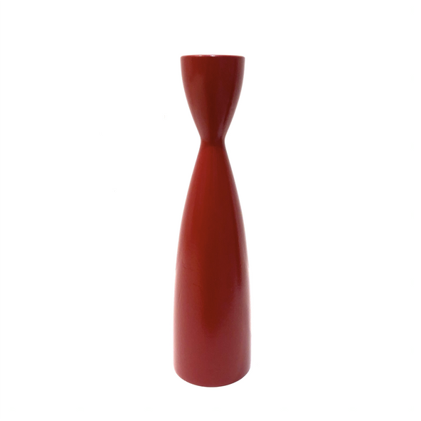 Red Wooden Candle Holder -  9"