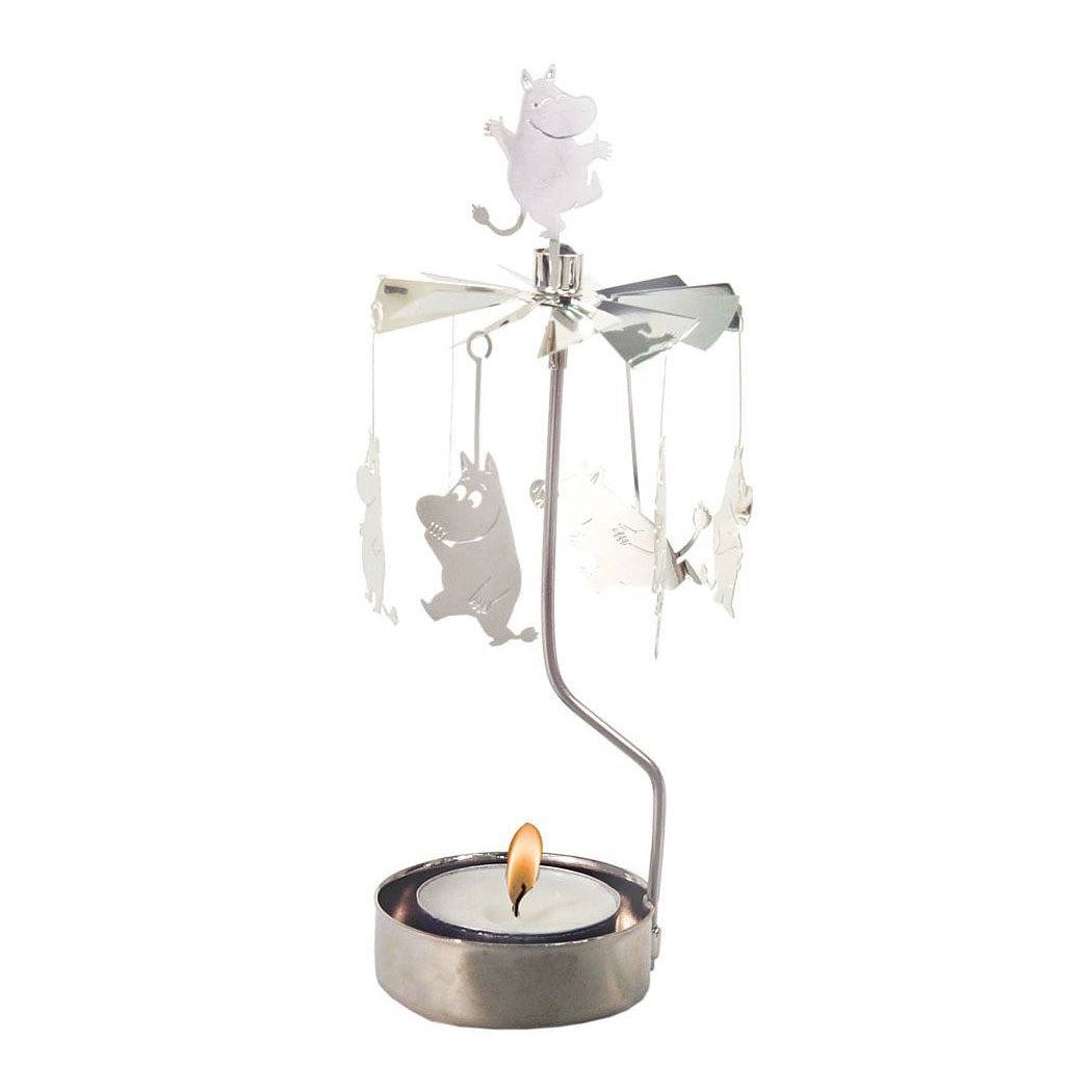rotating candle holder moomin silver by pluto design sweden
