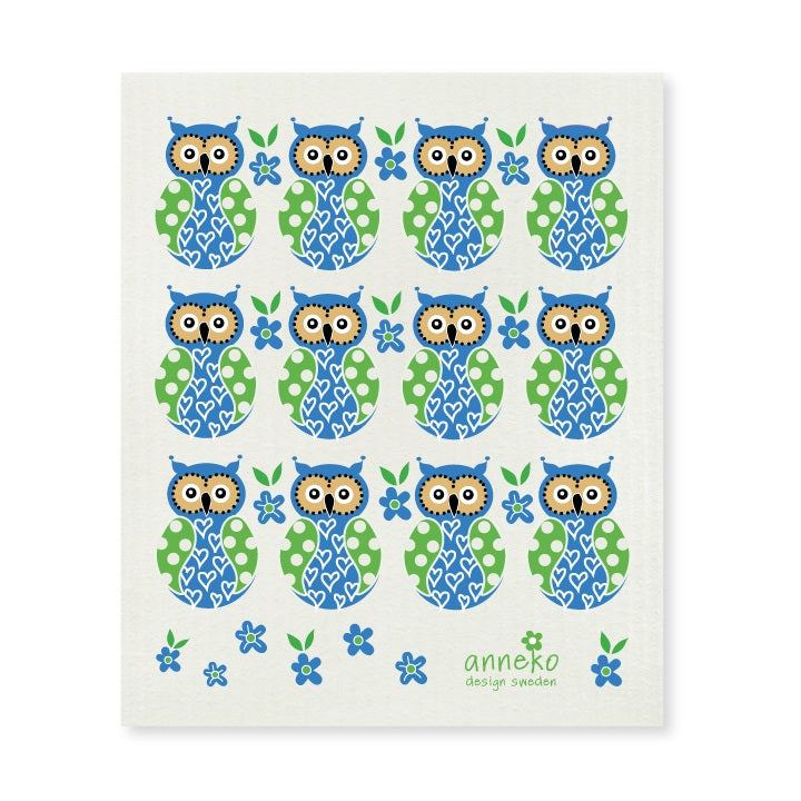 amazing swedish dishcloth blue owls by anneko